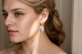 Oval Blue Tulip Earrings, 2 of 7