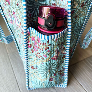 Quilted Cotton Turquoise Floral Beach Bag, 5 of 6