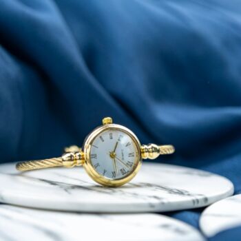 Gold Stainless Steel Roman White Dial Bangle Watch, 2 of 10