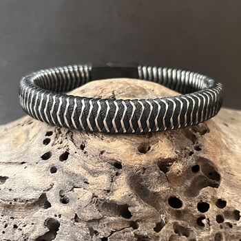 Woven Leather And Stainless Steel Bracelet For Men, 4 of 9