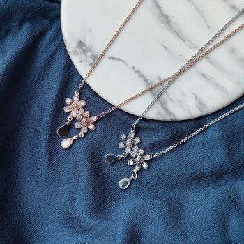Two Floral Zircon Crystal Dokiya Dangle Necklace, 2 of 7