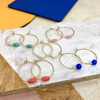 Minimal Glass Coloured Bead Hoop Earrings, 2 of 12