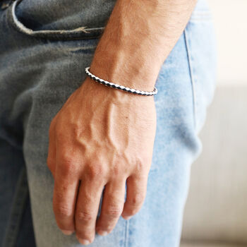 Men's Slim Woven Leather Bracelet, 4 of 10