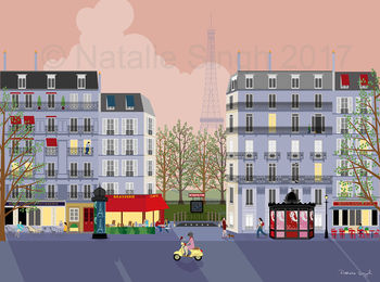 Paris Street Scene At Dawn Or Dusk Art Print, 4 of 4