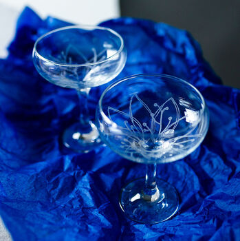 Botanical Berry Hand Engraved Coupe Glass, 3 of 9