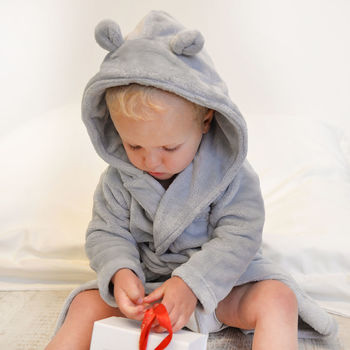 Personalised Soft Baby Grey Dressing Gown With Ears, 6 of 9