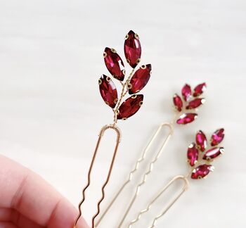'Aria' Wine Red Crystal Hair Pins, 2 of 4