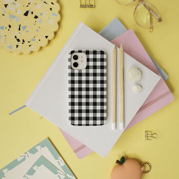 Black And White Gingham Biodegradable Phone Case, 8 of 8