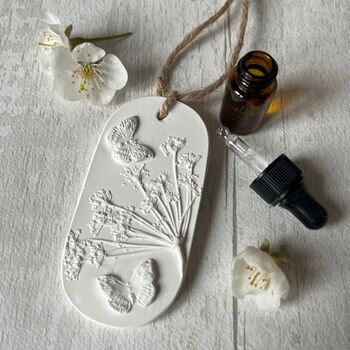Butterflies And Cow Parsley Car Air Freshener Botanical Hanging Diffuser, 3 of 4
