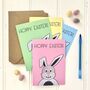 Set Of Four Coloured 'Hoppy Easter' Bunny Cards, thumbnail 1 of 4
