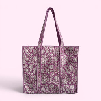 Lilac Floral Quilted Cotton Tote Bag, 5 of 5