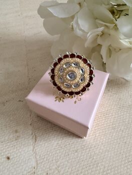 Maroon Pearl Meenakari Gold Ring, 6 of 9