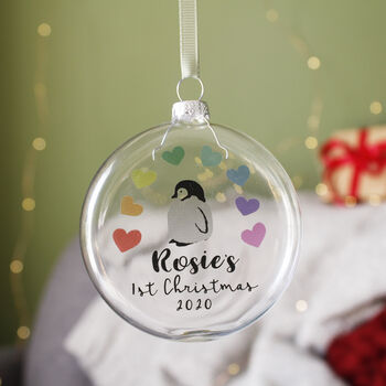 Baby's First Christmas Rainbow Penguin Bauble, 8 of 12