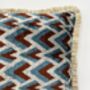 Modern, Oblong, Velvet, Ikat, Cushion With Silk Tassels Brown, Blue, Cream Herringbone Pattern Design, thumbnail 4 of 10