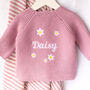 Personalised Baby Cardigan With Daisy And Name Embroidery, thumbnail 5 of 12