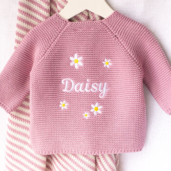 Personalised Baby Cardigan With Daisy And Name Embroidery, 5 of 12