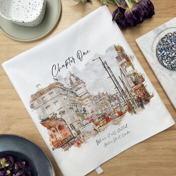 Personalised Holiday Photo Tea Towel In Watercolour, 2 of 4