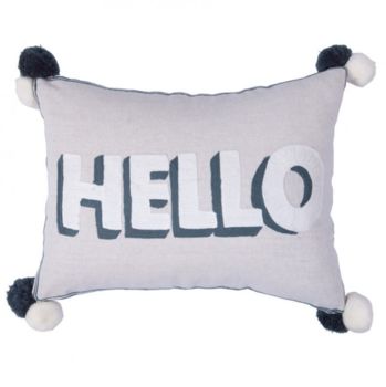 Embroidered Pom Pom 'Hello' Cushion, 3 of 3