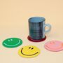 Set Of Four Happy Face Smilie Leather Coasters, thumbnail 1 of 6