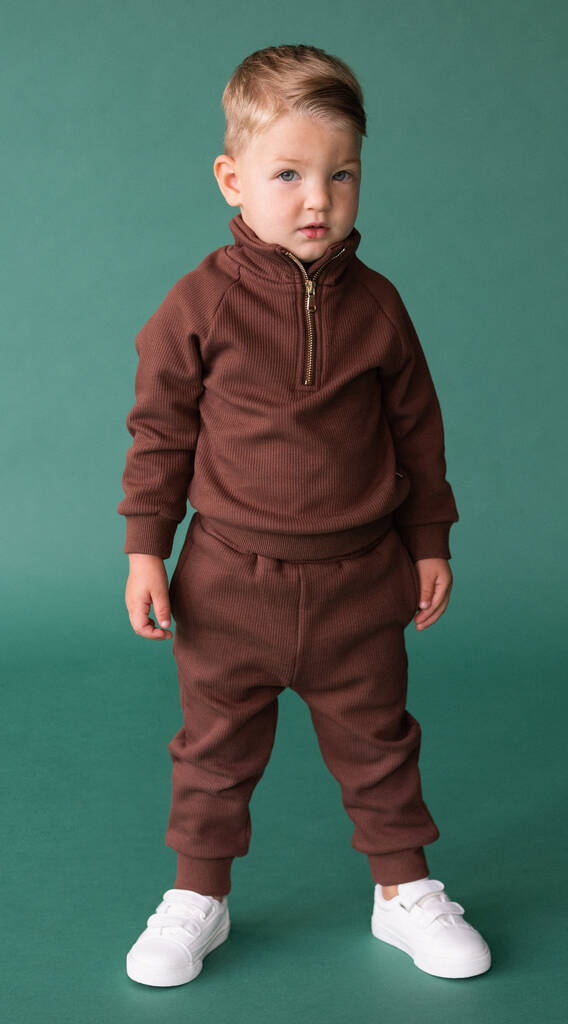 Walnut Fleeced Tracksuits Kids Ribbed Cotton By DreamBuy ...