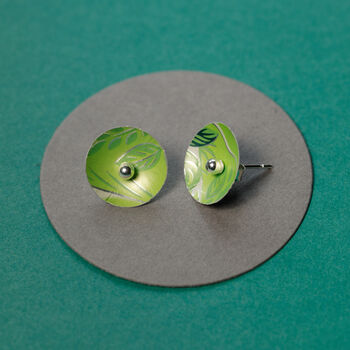 Colourful Green Graphic Silver Earing Studs, 9 of 12