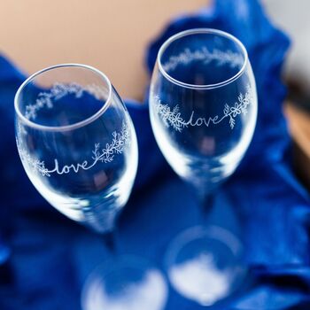 Love Wreath Hand Engraved Champagne Flutes, 8 of 8