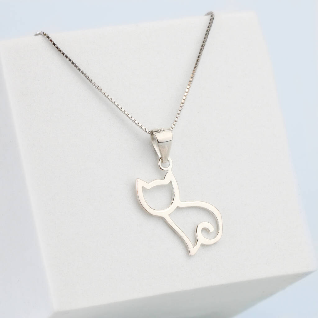 Sterling Silver Cat Pendant Necklace, 1 of 6