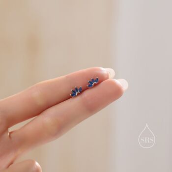 Sterling Silver Sapphire Blue Cz Lotus Flower Screw Back Earrings, 7 of 12