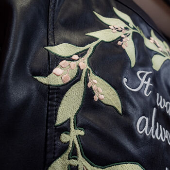 Black Leather Jacket With Floral Embroidery, 4 of 5