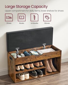 Shoe Bench With Cushion Hidden Storage Shelves, 5 of 12