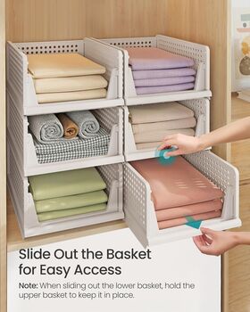 Stackable Closet Storage Foldable Pull Out Baskets, 3 of 6