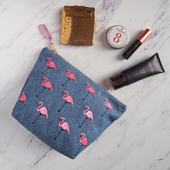 Embroidered Flamingo Cotton Make Up Bag, 9 of 11