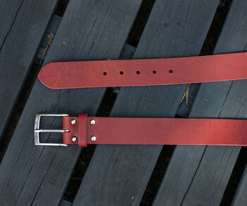 Premium Handmade Red English Leather Mens Belt, 6 of 7