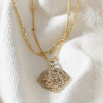 Durga Goddess Coin Necklace In Silver Or Gold Vermeil, 3 of 6