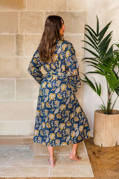 Indian Cotton Midnight Marigold Print Robe, 3 of 5