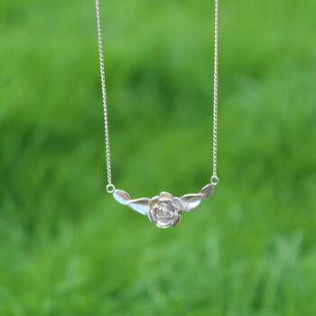 Rose And Leaf Necklace In Sterling Silver, 2 of 6