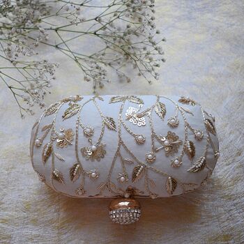 Cairo Ivory Silk Oval Clutch, 2 of 3