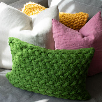 Hand Knit Lattice Cable Cushion In Emerald, 3 of 5