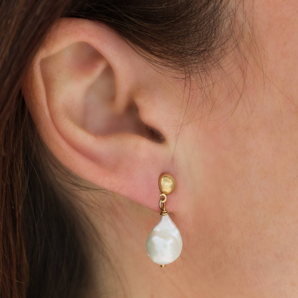 Modern Natural Pearl Drop Earrings By Bish Bosh Becca