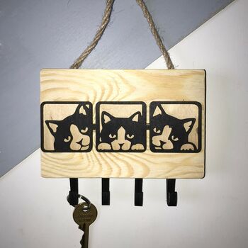Wooden Key Holder With Cats, 3 of 3
