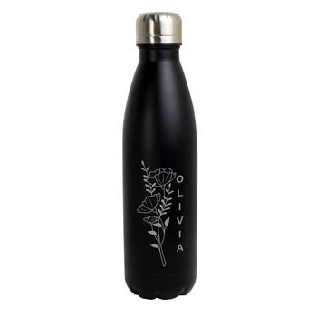 Personalised Floral Black Insulated Bottle, 6 of 7