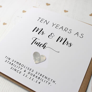 Personalised 10th Wedding Anniversary Card With Tin Heart, 4 of 4