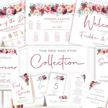 Wedding Order Of The Day Sign Burgundy Red Pink Flowers, 10 of 10