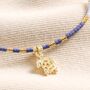 Blue Miyuki Bead Turtle Charm Cord Anklet In Gold, thumbnail 4 of 4