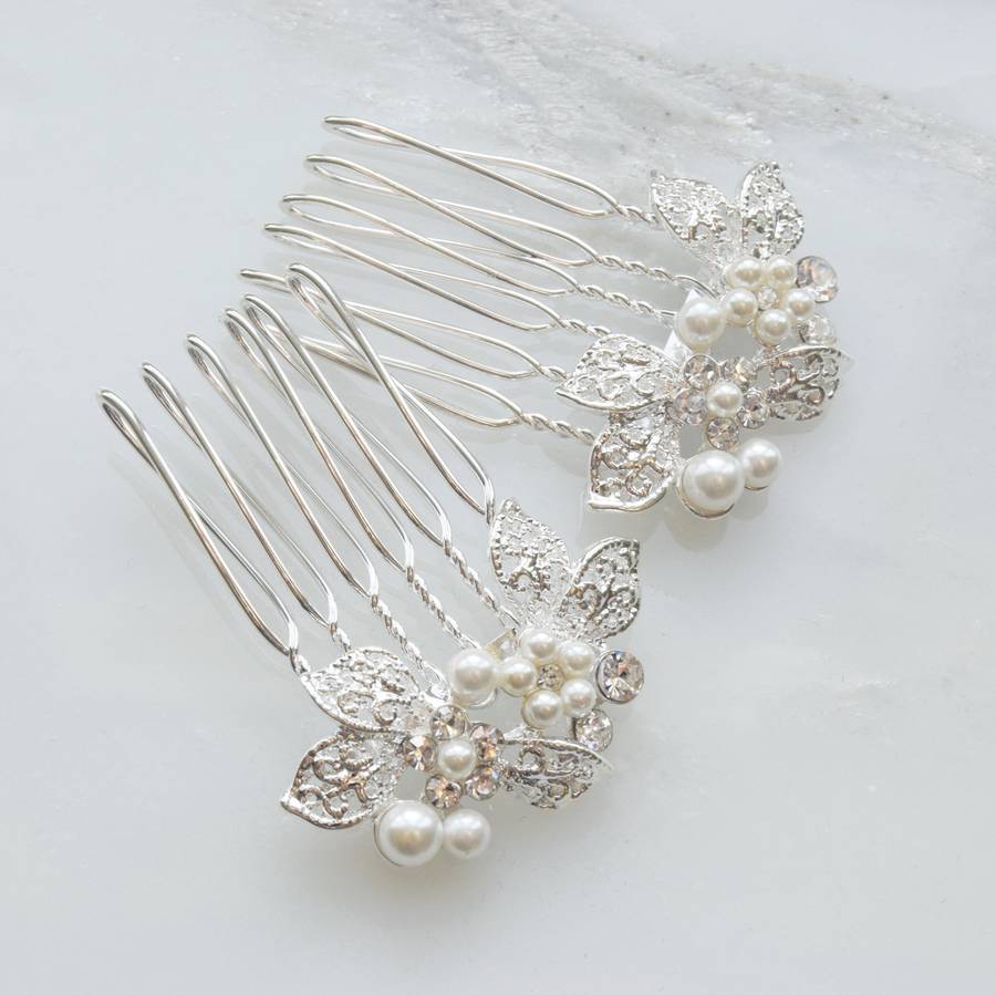 pair of delicate leaf design hair combs by yatris | notonthehighstreet.com