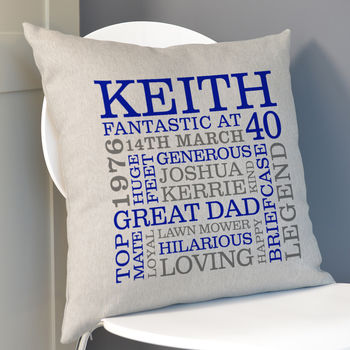 Personalised 40th Birthday Word Art Cushion, 8 of 9