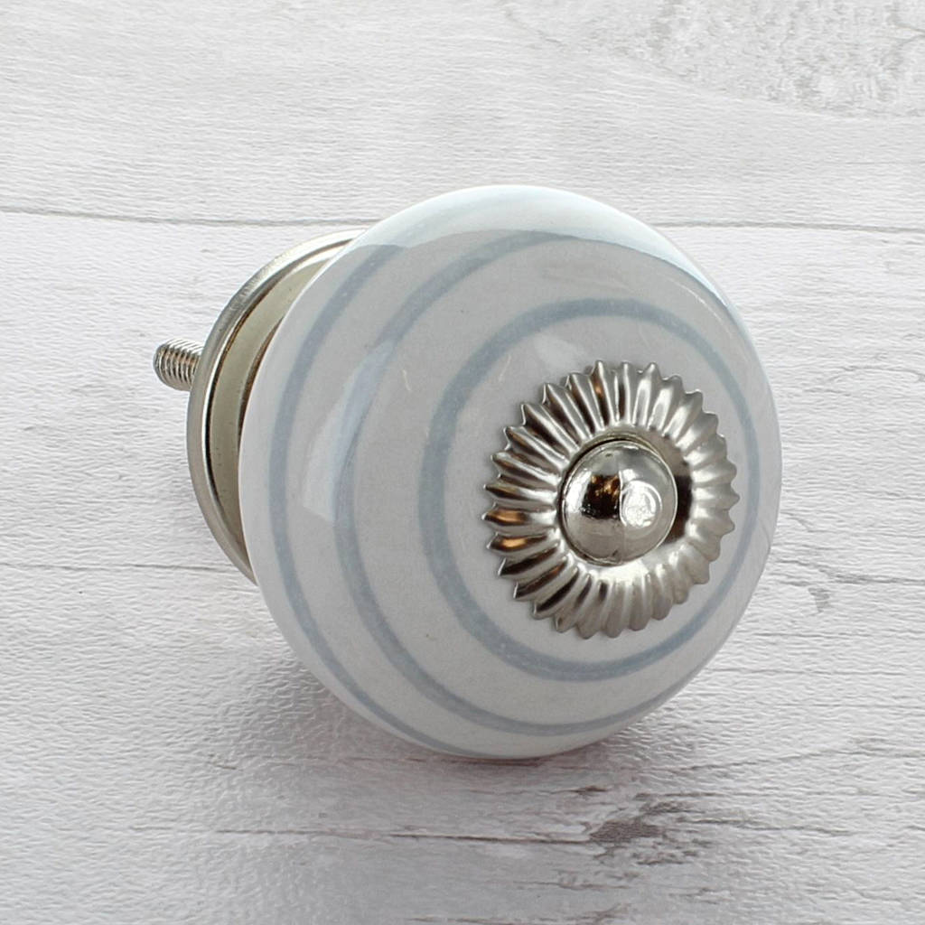 Grey Striped On White Cupboard Door Knob Pull Handle By G Decor