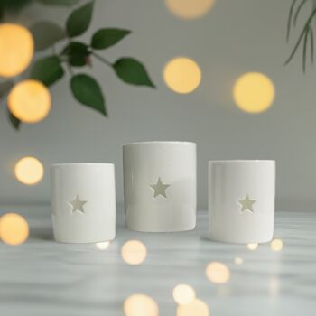 White Ceramic Tea Light Holders With Star, 3 of 9