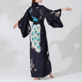 Silk Kimono Dressing Gown Royal Peacock | Black, thumbnail 5 of 10