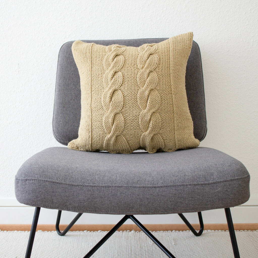 Hand Knit Chunky Cable Cushion In Stone, 1 of 5